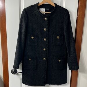 Zara Black Textured Jacket with Gold Buttons